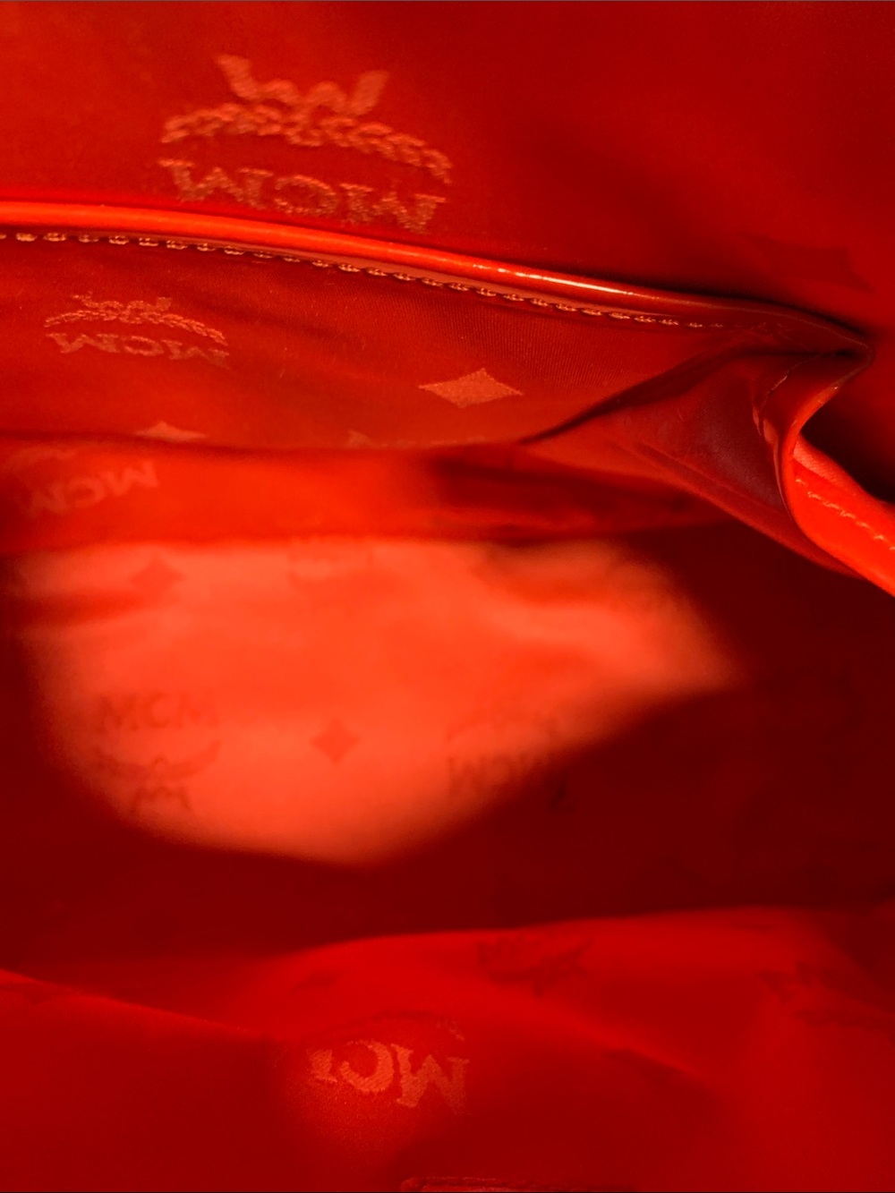 MCM Red Patent Leather Dome Tote with Gold Plaque Accent - Picture 11 of 12